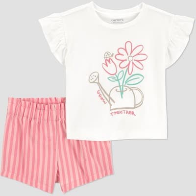 Carter's Just One You® Baby Girls' 2pc Floral Grow Together T-Shirt and Shorts Set - Ivory/Pink 3M