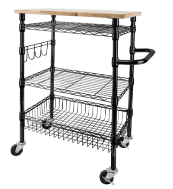 Rubbermaid 3-Tier Heavy Duty Black Rolling Utility Cart with Solid Wood Top Walmart