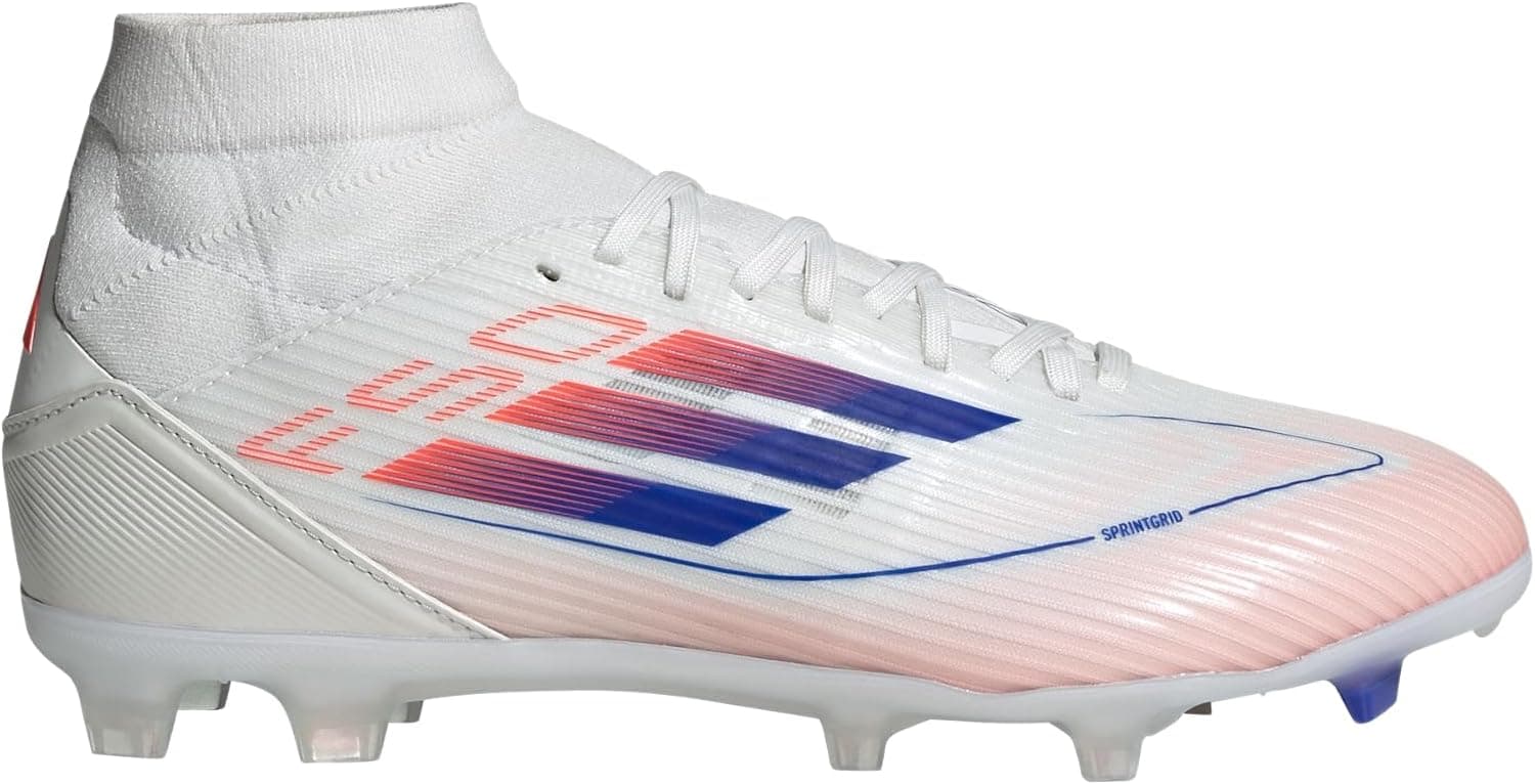 Adidas Women's F50 League Mid Top Firm Ground, White/Lucid Blue/Solar Red, 12.5
