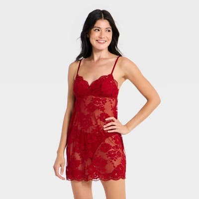 Women's Lace Lingerie Slip Dress - Auden™ Red XS