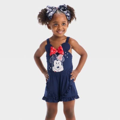 Toddler Girls' Disney Minnie Mouse Americana Romper - Red/Blue 5T