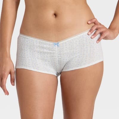 Women's Pointelle Ruched Front Boy Shorts - Wild Fable™ Off-White XL