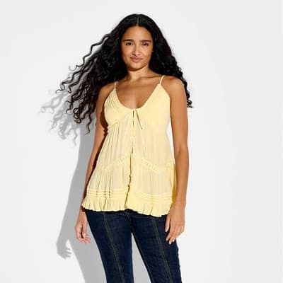 Women's Flyaway Babydoll Tank Top - Wild Fable™ Light Yellow XXS