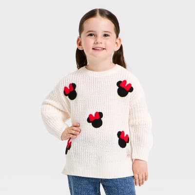 Toddler Girls' Disney Minnie Mouse Chunky Knit Sweater - Off-White 5T