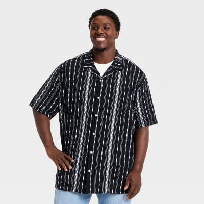 Men's Big & Tall Short Sleeve Novelty Camp Shirt - Goodfellow & Co™ Black Striped 4XLT