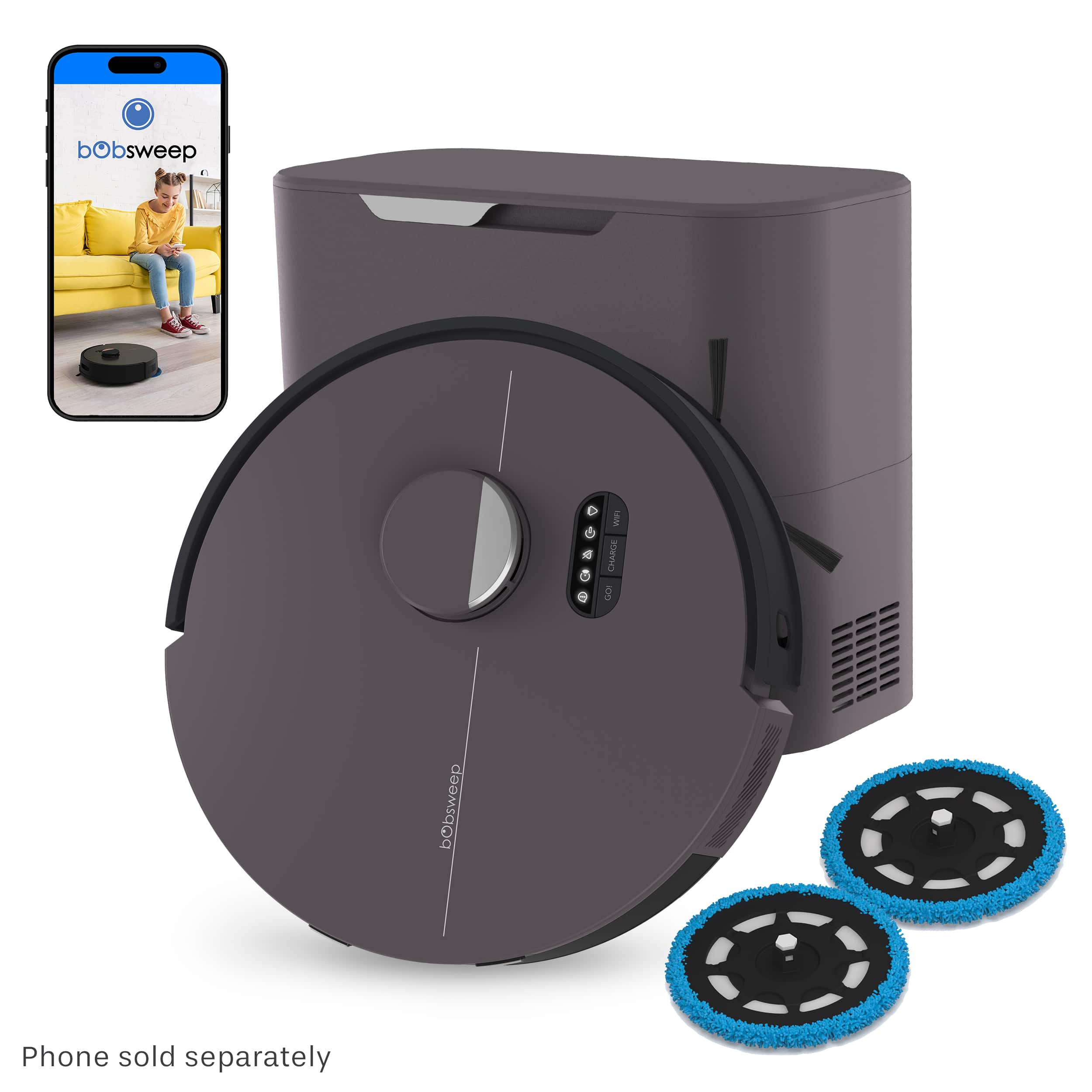 bObsweep - Dustin Self-Empty Robot Vacuum & Mop, with 100-Day Dock, SLAM Navigation, & Activated Charcoal Filtration - Combo Version with Spin Mops and 8000 Pa Suction