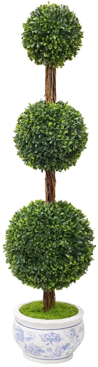 3' My Texas House Boxwood Artificial Topiary w/ Blue Floral Pot Walmart
