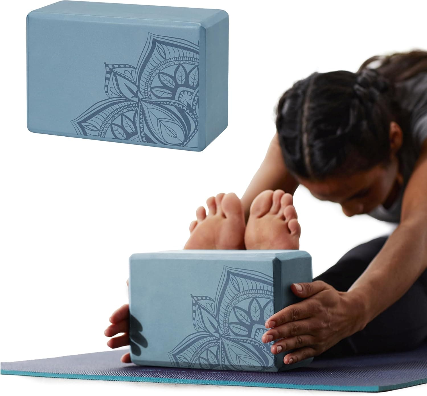 Gaiam Yoga Block - Supportive Latex-Free EVA Foam Soft Non-Slip Surface for Yoga, Pilates, Meditation (Blue Shadow Point)