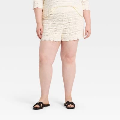 Women's Openwork Sweater Pull-On Shorts - Universal Thread™ Cream XXL