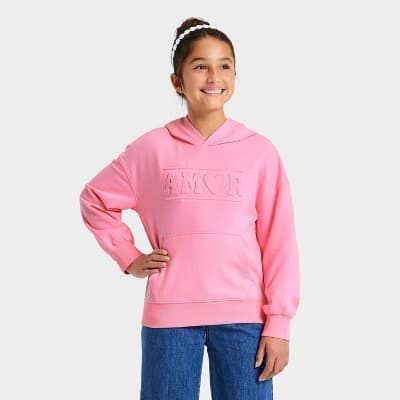 Girls' Valentine's Day 'Amor' Hooded Sweatshirt - Cat & Jack™ Pink XS
