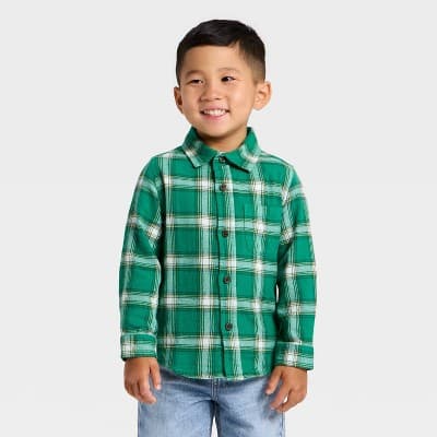 Toddler Boys' Plaid Flannel Shirt - Cat & Jack™ Green 18M
