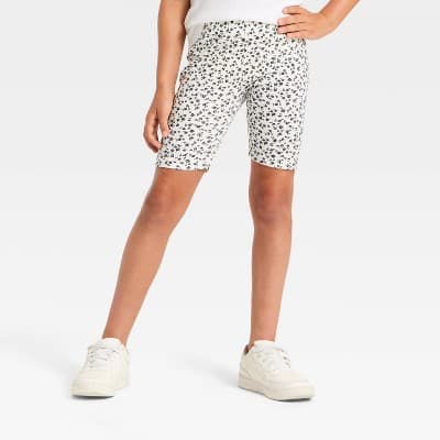 Girls' Ribbed Floral Bike Shorts - Cat & Jack™ Cream M