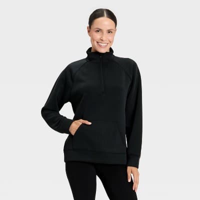 Women's Airy Sleek Legging Friendly Half Zip Sweatshirt - All In Motion™ Black XS