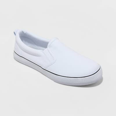 Women's Millie Wide Width Twin Gore Slip-On Sneakers - A New Day™ White 8W: Canvas Low Top, Padded Collar