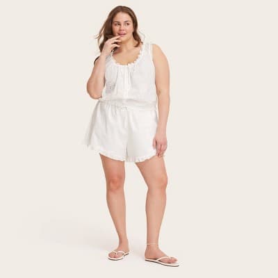Women's Mid-Rise Woven Drawstring Shorts - Parke x Target Cream 3X