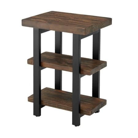 Alaterre Furniture Pomona Industrial Natural 2-Shelf Solid Pine Wood End Table with Metal Legs, Rustic Natural