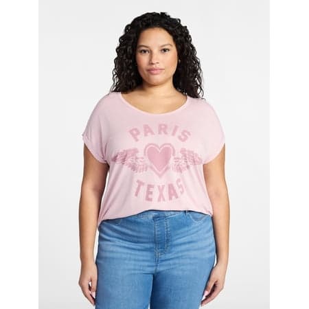 Terra & Sky Women's Plus Size Paris Texas Graphic Tee with Short Sleeves, Sizes 0X-5X