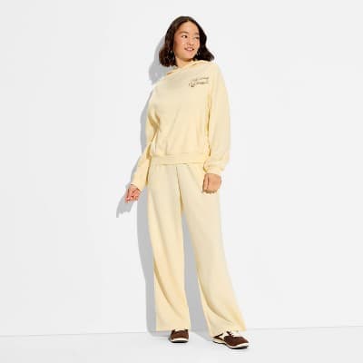Women's Fleece Graphic Pull-On Pants - Light Yellow XL