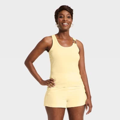 Women's Slim Fit Hardware Ribbed Tank Top - A New Day™ Yellow M