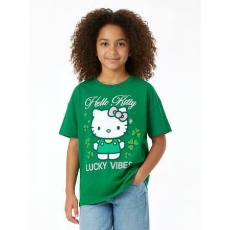 Sanrio Hello Kitty Girls St. Patrick's Day Graphic T-Shirt, Lucky Vibes, Sizes 4-16