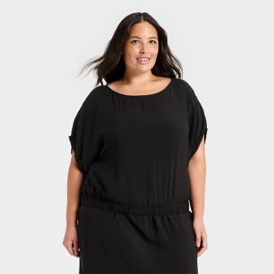 Women's Modern Gauze Balloon Top - A New Day™ Black 1X