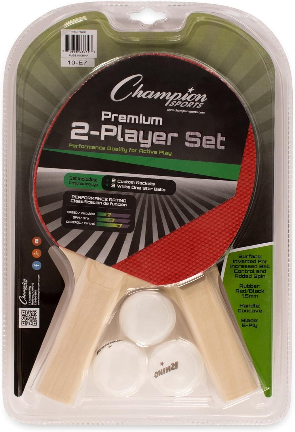 Champion Sports PN200 Table Tennis Set: 2 Player Ping Pong Accessories Kit with 2 Paddles & 3 Balls, Indoor Ping Pong Equipment for Men, Women & Kids, Black/Red
