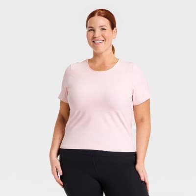 Women's Everyday Soft Cropped Short Sleeve T-Shirt - All In Motion™ Light Clay Pink 4X