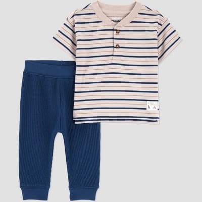 Carter's Just One You® Baby Boys' 2pc Striped Short Sleeve T-Shirt and Jogger Pants Set - Blue Newborn