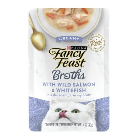 Purina Fancy Feast Broths, Wet Cat Food, Salmon & Whitefish, 1.4 oz Pouch
