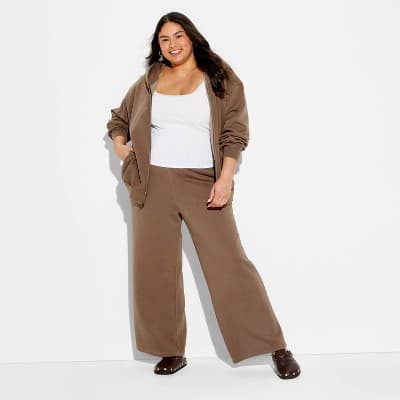 Women's Mid-Rise Wide Leg Sweatpants - Wild Fable™ Espresso 1X
