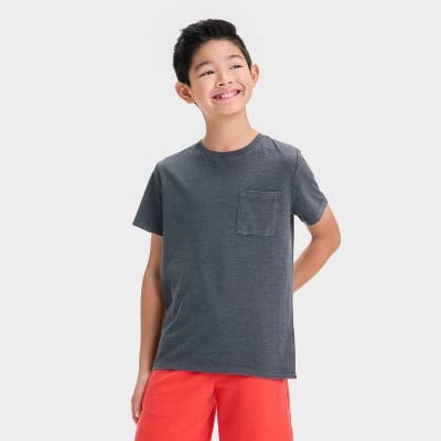Boys' Short Sleeve Washed Pocket T-Shirt - Cat & Jack™ Black S: Midweight Jersey