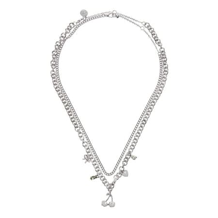 Madden NYC Women's Fashion Rhodium Cherry Bib Necklace 2-Piece Set
