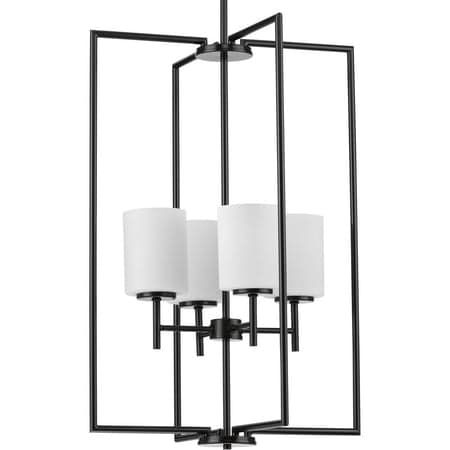 Replay Collection Four-Light Black Etched White Glass Modern Pendant Light