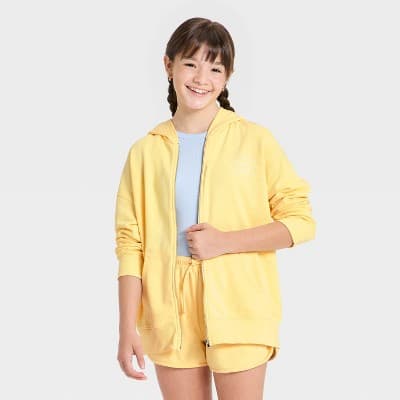 Girls' Oversized French Terry Zip-Up Hoodie Sweatshirt - art class™ Yellow L
