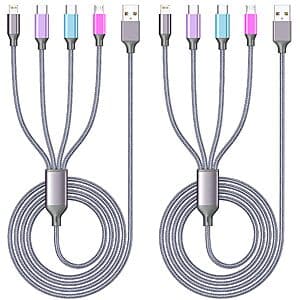 4-in-1 Charging Cables (Lightning, Micro USB & 2x USB-C) 2-Pack for $5