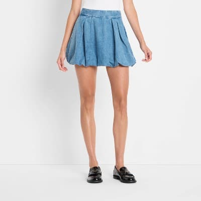 Women's Denim Bubble Mini A-Line Skirt - Future Collective Blue Denim XS