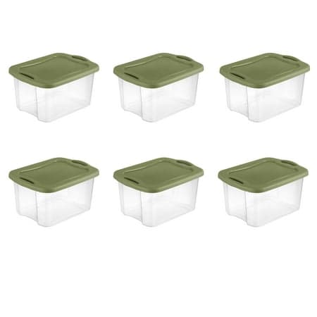 Sterilite 40 Quart EZ Carry Plastic Storage Bin, Full-Grip Handles, Green, 6 pack