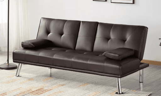Renwick LuxuryGoods Modern Faux Leather Futon w/ Cupholders & Pillows Walmart