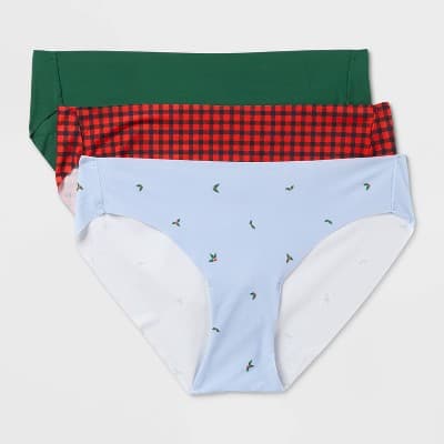 Women's 3pk Laser cut Holiday Bikini Underwear - Auden™ Red/Green/Blue XS