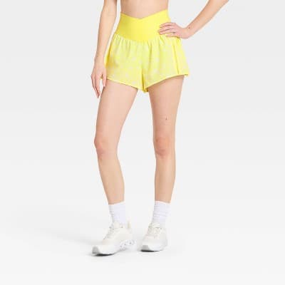 Women's Pleated Side Woven Shorts - JoyLab™ Yellow Floral XXL