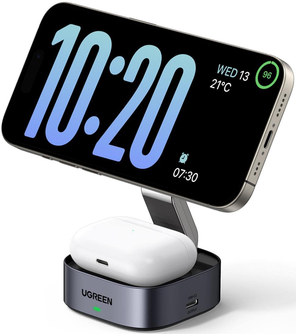 UGREEN - MagFlow 2-in-1 Wireless Charger for iPhone 12-17 Series and AirPods, Compact Foldable Charging Station (No Adapter) - Black