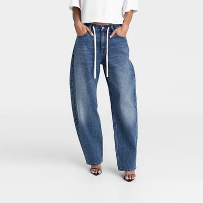 KBB by KAHLANA Women's Mid-Rise Barrel Leg 'The Lynnox Jean' - Dark Wash 12