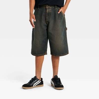 Boys' Relaxed Baggy Carpenter Jean Shorts - art class™ Dark Wash XS