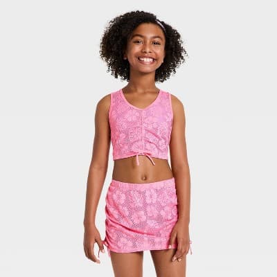 Girls' 2pc Tropic Sunrise Cover-Up - art class™ Pink L