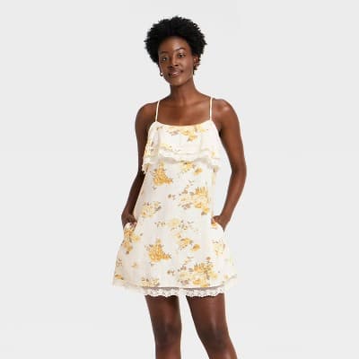 Women's Sleeveless Western Mini Sundress - Universal Thread™ Yellow Floral L