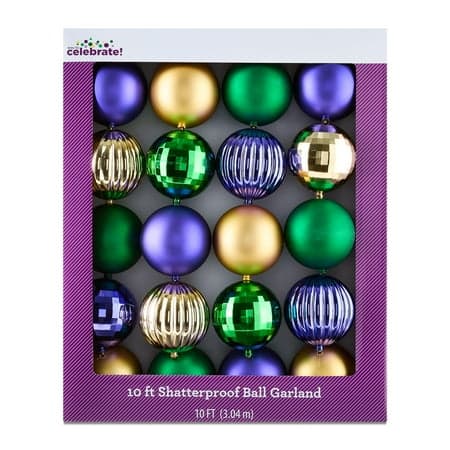 Shatterproof Ball Garland, Multicolor, 10', Mardi Gras by Way To Celebrate