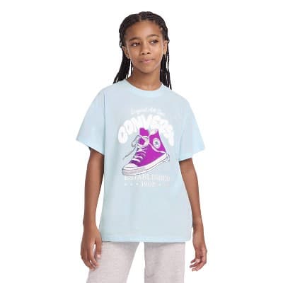 Converse® Girls' Short Sleeve Front and Back Graphic T-Shirt - Light Blue M