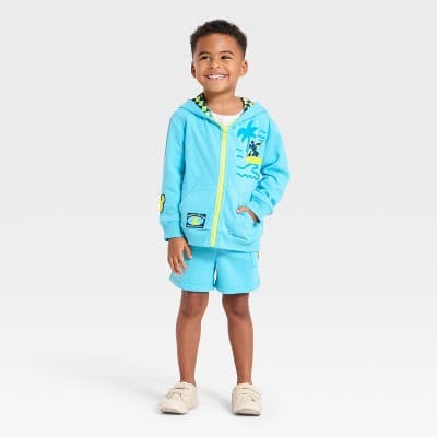 Toddler Boys' 2pc Disney Mickey Mouse Zip-up Hoodie & Shorts Set - Blue 12M