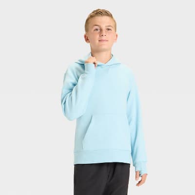 Boys' Active Comfort Fleece Hoodie Sweatshirt - All In Motion™ Sky Blue L