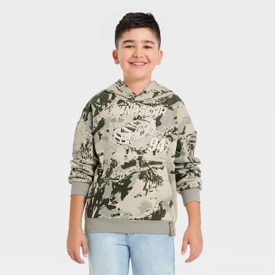 Boys' NASCAR Camoflauge Hooded Pullover Sweatshirt - Olive Green M